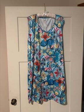 Vibrant Blue Floral Sleeveless Dress